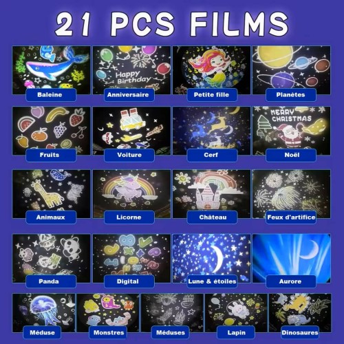 Projecteur lumineux bébé ciel étoilé 360° - 21 Films