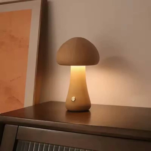 Lampe champignon en bois marron