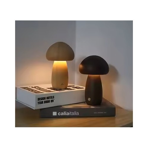 Lampe champignon en bois marron